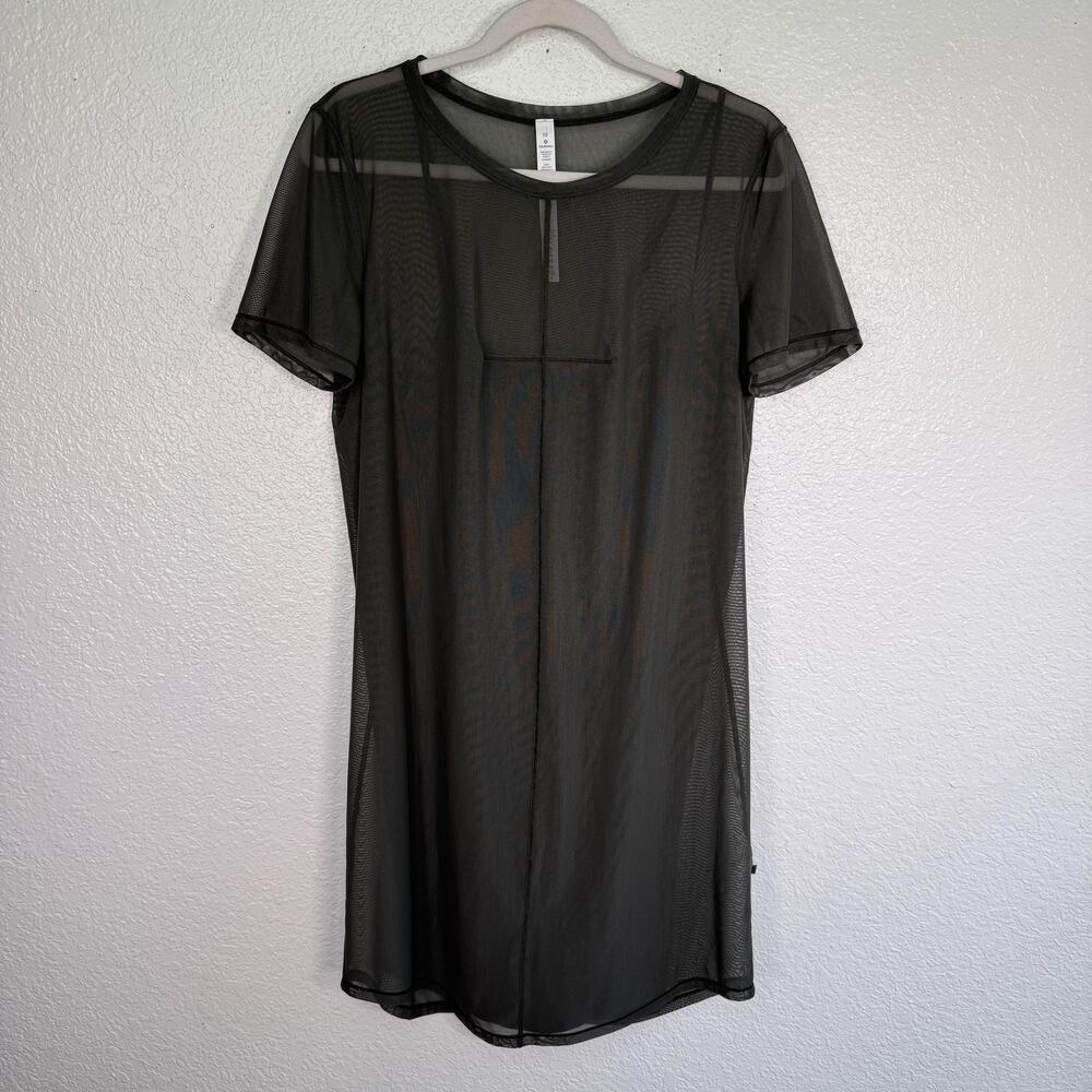 Lululemon Ready to Reach Dress Womens 10 Sheer Mesh T Shirt Athletic Cover Green